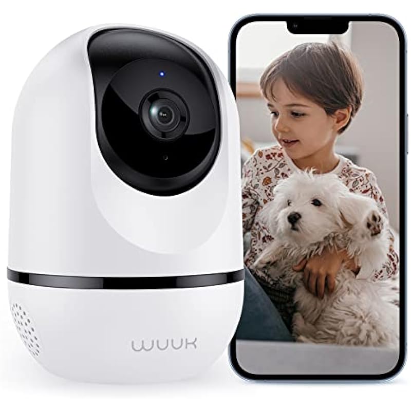 4MP Indoor Security Camera, WUUK 360° Camera Surveillance for Baby Monitor/Pet Camera, 2.4G WiFi Home Security Camera with Motion Detection & Tracking, IR Night Vision, 2-Way Audio, Work with Alexa