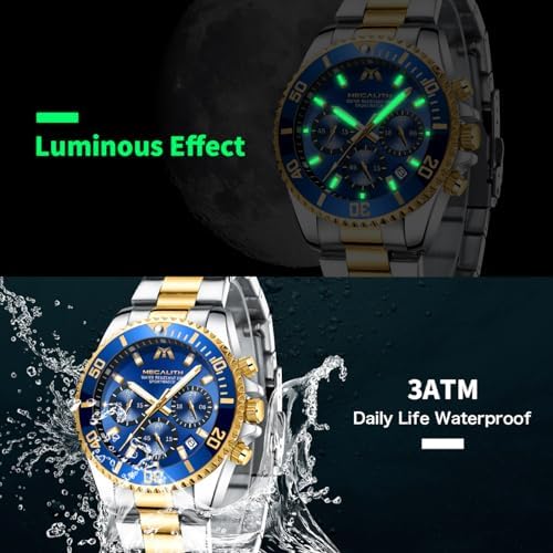 MEGALITH Mens Watches Stainless Steel Waterproof Chronograph Analog Quartz Wrist Watch for Men Dress Business Casual Date Watch