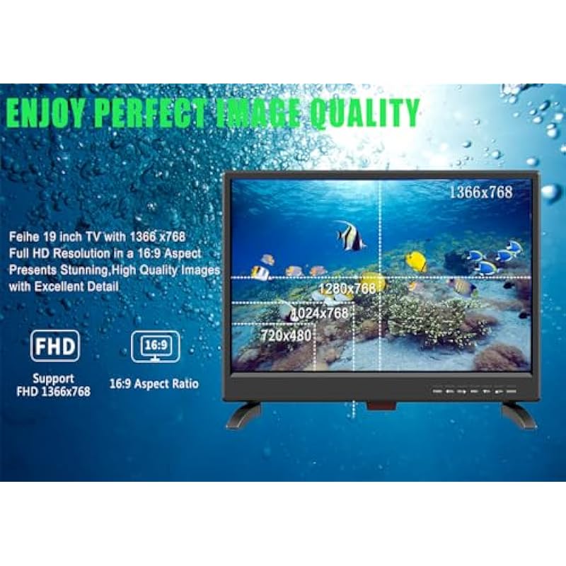 Feihe 19 Inch TV, LED Widescreen TV with Digital ATSC Tuners HDMI/VGA/AV/USB, 19 Inch Flat Screen TV with Built in Dual Speakers for Kitchen and RV Camper