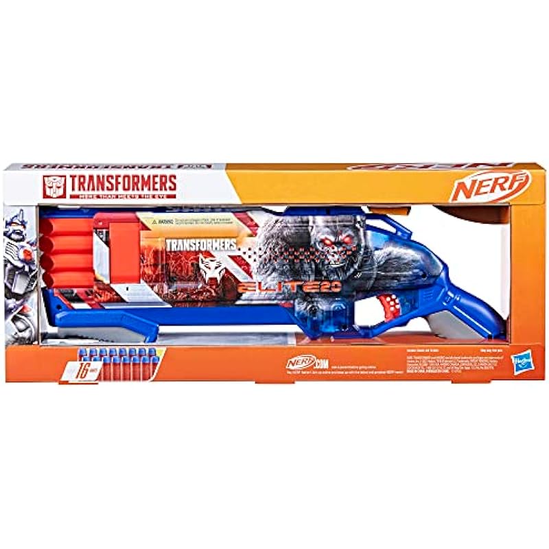 Nerf Transformers Optimus Primal Dart Blaster, 16 Nerf Elite Darts, Pump Action, Toy Foam Blasters for 8 Year Old Boys & Girls & Up