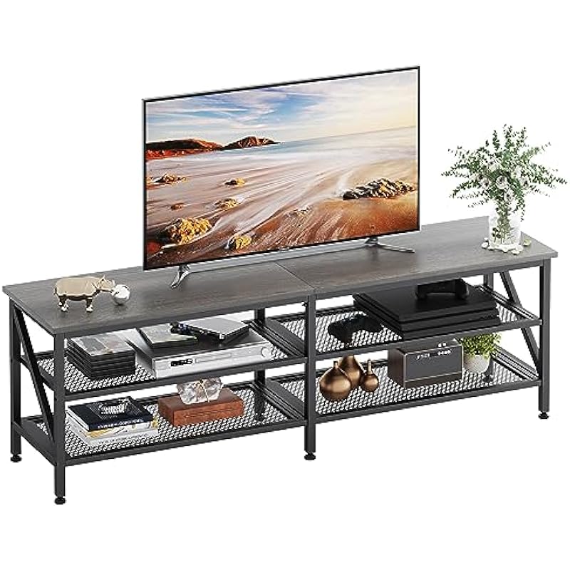 Mexin TV Stand for 65 75 Inch TV, 63 Inch TV Stand with Storage, TV Bench for Living Room and Bedroom, Modern TV Console, Entertainment Center, Grey Oak