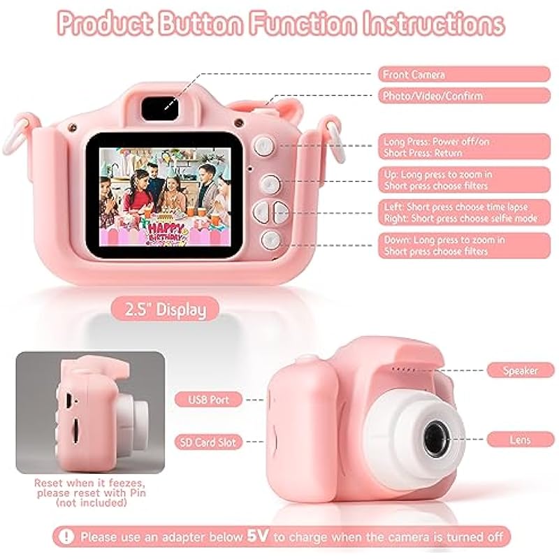 Bealanu Kids Camera for 3-12 Years Old Girls/Boys, 48.0mp Digital Dual Camera for Kids with 1080P HD Video and 2.0 Inch IPS Screen 64GB TF Card, Perfect Christmas Birthday Festival Toy Gifts for Kids