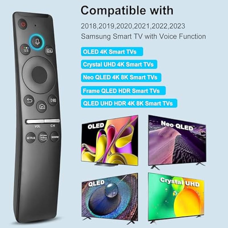 Replacement for Samsung Voice Remote Control for Samsung Smart TV Remote Compatible for 2018-2023 All Samsung Smart Curved Frame QLED LED LCD 8K 4K TVs with Voice Function