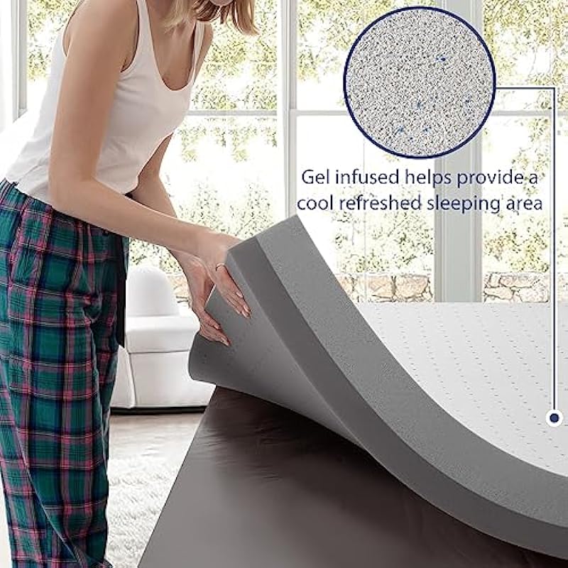 BedStory Mattress Topper Full, Gel Memory Foam Mattress Topper 4 Inch 2 Layer Charcoal Foam Mattress Topper Double for Support Pressure Relieve Breathable with Ventilated Hole CertiPUR-US Certified