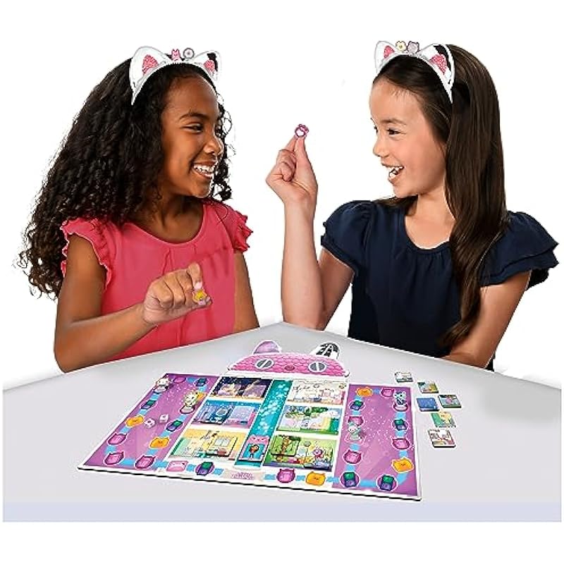 Gabby’s Dollhouse, Meow-Mazing Board Game Based on The DreamWorks Netflix Show with 4 Kitty Headbands, for Families & Kids Ages 4 and up