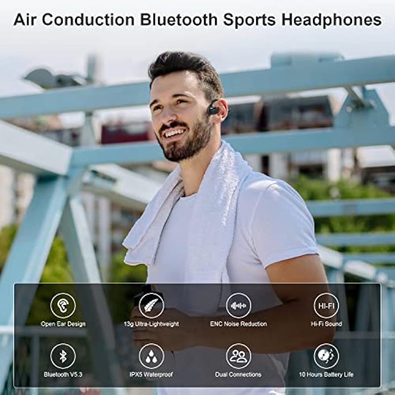 Giveet Open Ear Headphones, Bluetooth V5.3 Sports Headset with Built-in MIC, 13g Ultra-Light & Comfortable Wireless Stereo Earphones for Running, Cycling, Hiking, Working, TV Watching, 10Hrs Playtime