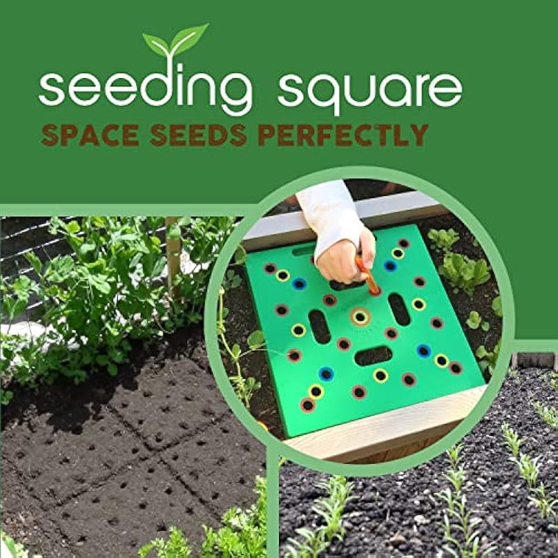 Seeding Square – The Original Seed Planting Template for Maximum Harvest – Square Foot Gardening Tool Kit – Includes: Colour Coded Seed Spacer & Magnetic Seed Dibber/Seed Ruler/Seed Spoon & Vegetable Planting Guide