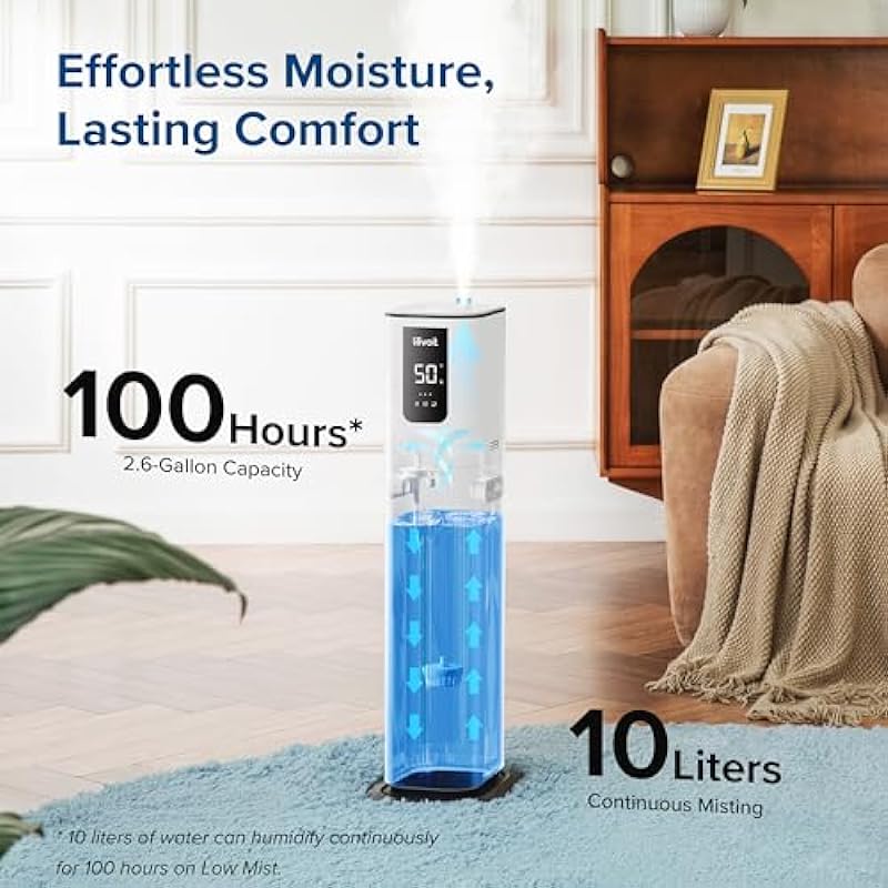 LEVOIT Humidifier for Large Room Bedroom, 10L Smart Cool Mist Humidifiers for Plant and Whole House, Last 100 Hours, Voice and Remote Control, Auto Mode, Quiet, Aroma Box, Easy to Use & Clean