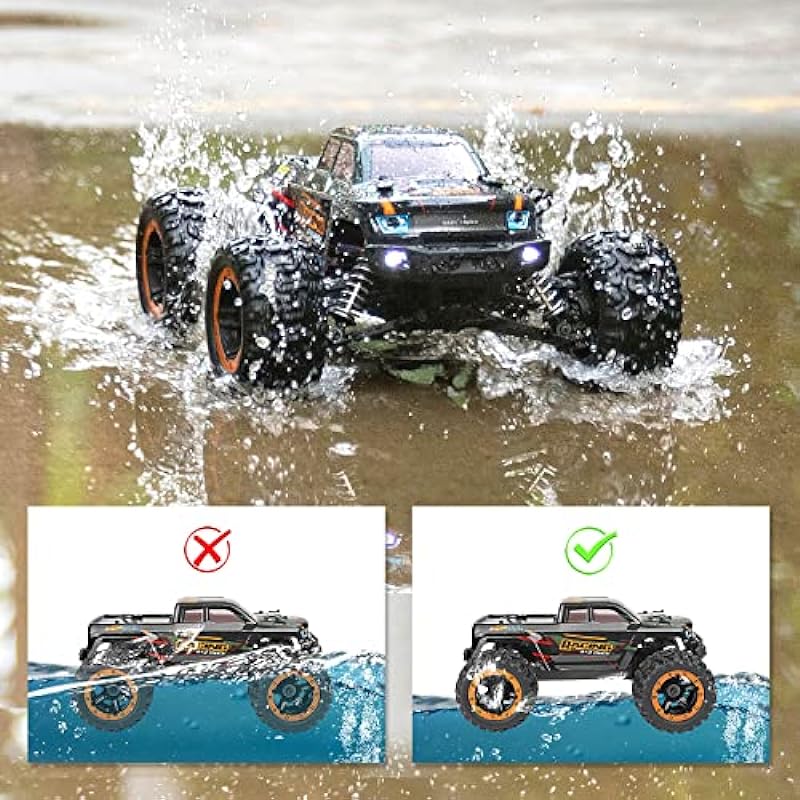 RC Cars 16889, 1:16 Scale 2.4Ghz Remote Control Truck 4×4 Off Road Trucks, Waterproof RTR RC Monster Truck 36KM/H, Remote Controlled Toys for Kids and Adults with 2 Batteries 35+ mins Play