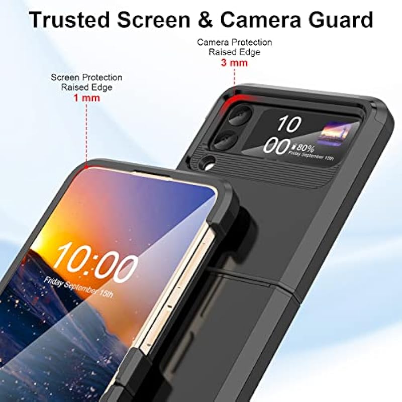 Designed for Galaxy Z Flip 3 Case with Hinge Protection,Samsung Flip 3 Heavy Duty Shockproof Full Body Protective Phone Case Cover for Z Flip 3 5G(2023)-Black