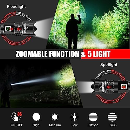 Shadowhawk Flashlight Rechargeable, Tactical Flashlight 100000 Lumens Led Flashlights, XHP70.2 Flash Light Brightest Flashlight Powerful, Military High Power Flashlight Super Bright, Camping Hiking