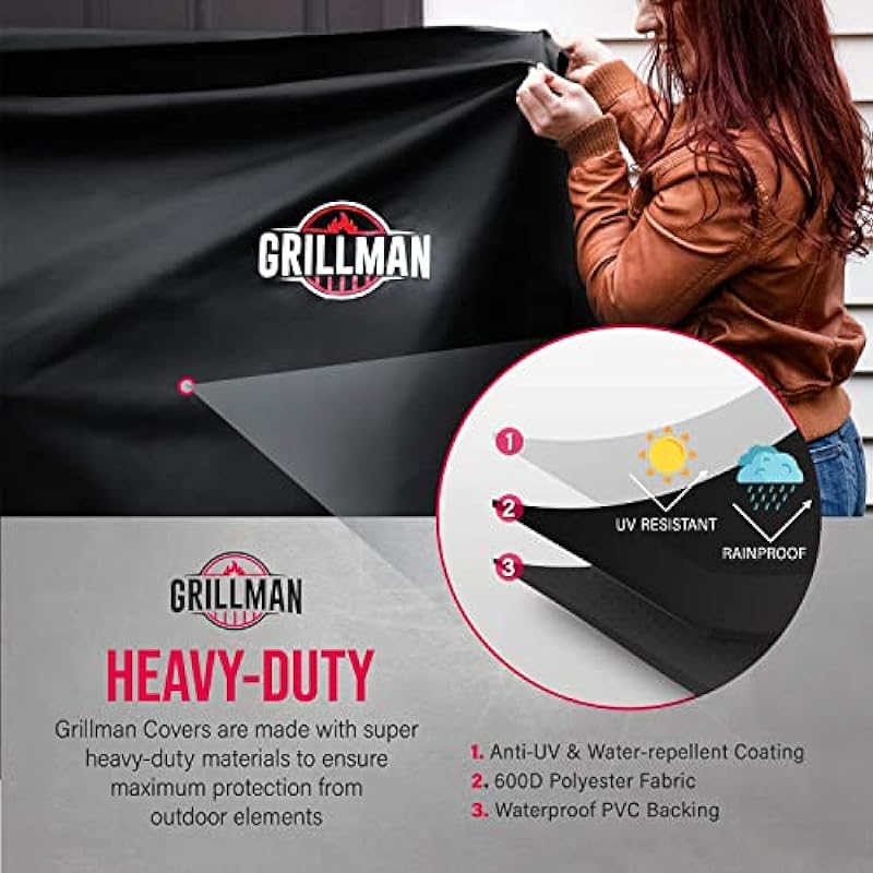Grillman Heavy-Duty BBQ Cover, Gas Grill Cover for Weber Spirit, Weber Genesis, Char Broil, Nexgrill. Rip-Proof, Waterproof (58″ L x 24″ W x 48″ H, Black) BBQ Covers