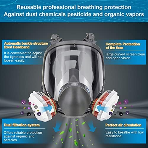 Reusable Respirаtor full Face Cover, Gas Cover Organic Vapor Mask and Anti-fog,Full Face Cover, for Painting, mechanical polishing, logging, welding, Against Dust, Polishing,Staining,Sanding &Cutting