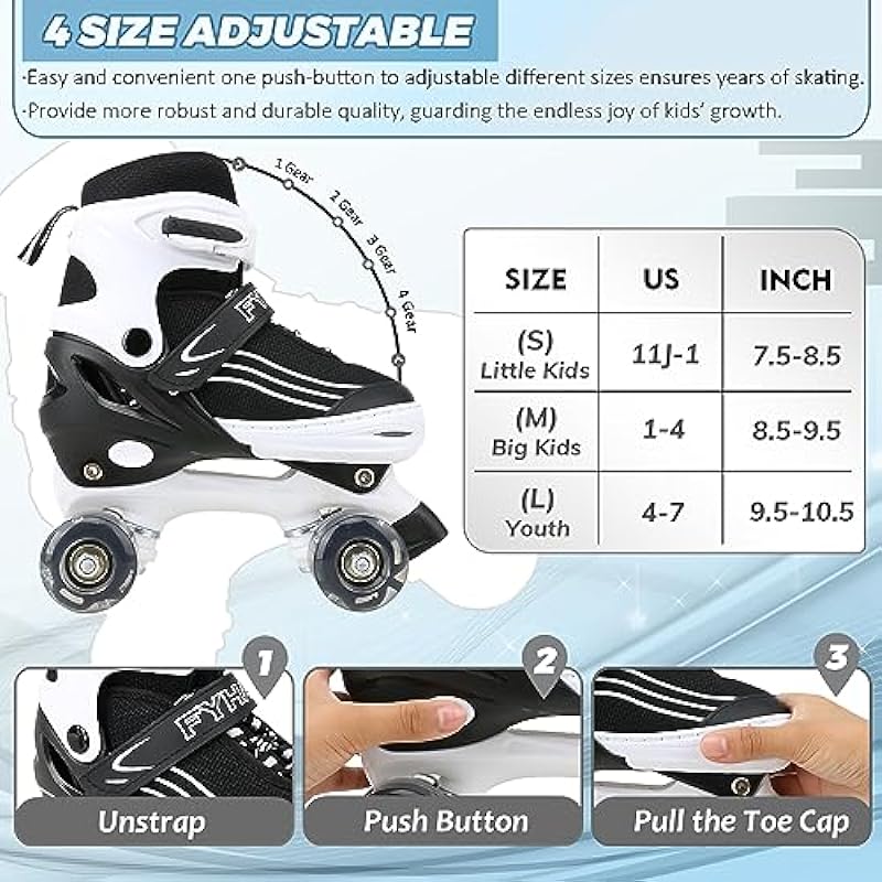 HXWY Kids Roller Skates for Boys Girls Child Toddler Beginners, Adjustable 4 Sizes Roller Skates for Adult and Youth with All Light Up Wheels, Patines para niñas for Outdoor Indoor Sports