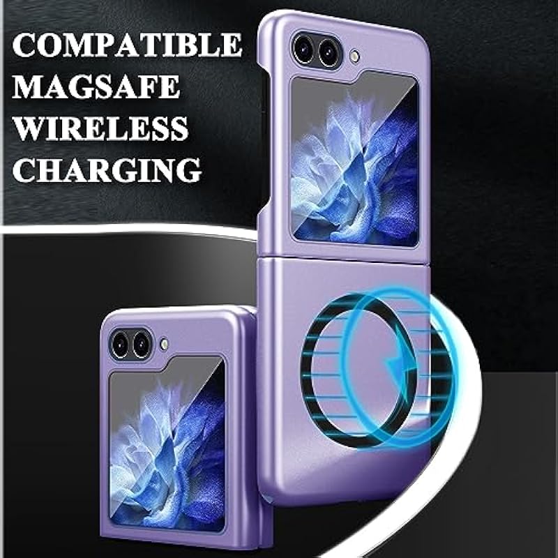 NINKI Compatible with Magsafe Case for Samsung Galaxy Z Flip 5 Case with Hinge Protector,Matte Skin Magnetic Bumper Shockproof Hard Cover Phone Case for Galaxy Z Flip 5 Case,Samsung Flip 5 Case Purple