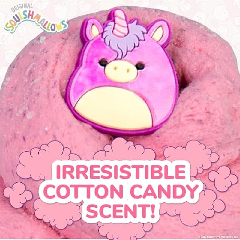 Original Squishmallows Lola The Unicorn Premium Scented Slime, Cotton Candy Scented, 8 oz. Fluffy Slime, 2 Fun Slime Add Ins, Pre-Made Slime for Kids, Great 6 Year Old Toys, Super Soft Slime Toy