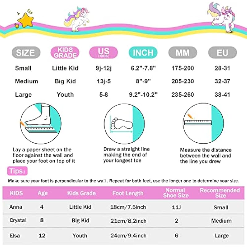 SULIFEEL Rainbow Unicorn 4 Size Adjustable Light up Roller Skates for Girls Boys and Kids