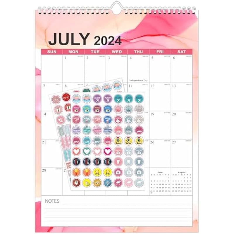 2024-2025 Wall Calendar, 18 Months Large Size 17X12 inch, Runs from January 2024 to June 2025, Monthly Goal, To-do List, Notes, Perfect for Organizing for Office Home (Colored)