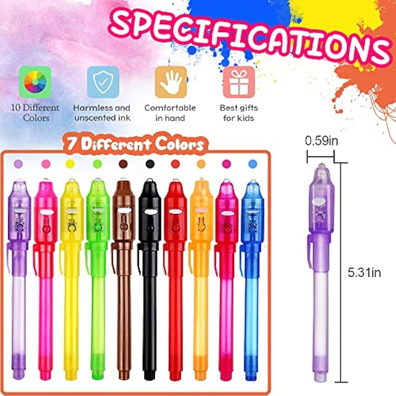 DxJ Invisible Ink Pen 10Pcs Latest Spy Pen with UV Light Magic Spy Marker Kid Pens for Secret Message and Birthday Party,Writing Secret Message for Easter Day Halloween Christmas Party Bag Gift