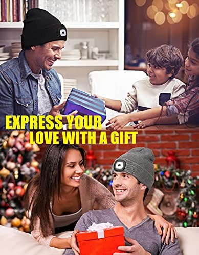 Gifts for Men Dad, LED Beanie Hat with Light, Rechargeable Hands Free Headlamp Warm Knitted Cap, Gadgets Gifts for Camping