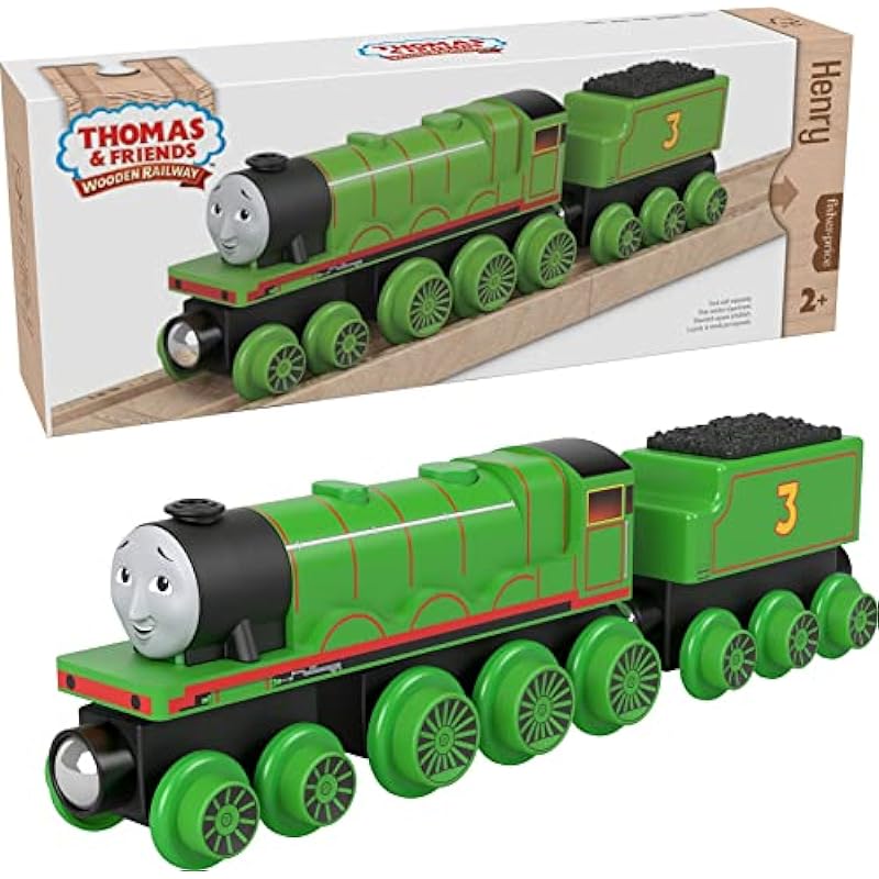 Fisher-Price Thomas & Friends Wooden Railway, Henry Engine and Coal Car, push-along train made from sustainably sourced wood for kids 2 years and up