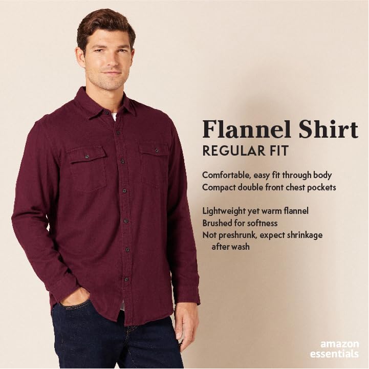Amazon Essentials Men’s Regular-Fit Long-Sleeve Solid Flannel Shirt, Olive Heather, Medium