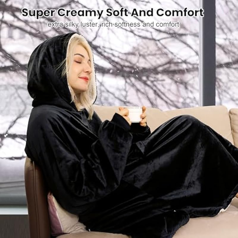 Winthome Oversized Wearable Blanket Hoodie for Adults Women Men, Soft Cozy Sweatshirt Fuzzy Sherpa Pullover Warm Wife Gift
