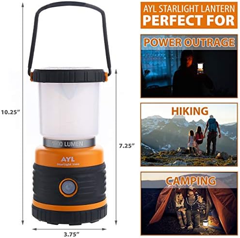 AYL LED Camping Lantern, Battery Powered LED 1800LM, 4 Camping Lights Modes, Perfect Lantern Flashlight for Hurricane, Emergency Light, Storm, Power Outages, Survival Kits, Hiking, Fishing, Tent, Home