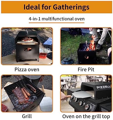 PIZZELLO Outdoor Pizza Oven 4 in 1 Wood Fired 2-Layer Detachable Outside Ovens With Pizza Stone, Pizza Peel, Cover, Cutter, Cooking Grill Grate, Pizzello Gusto