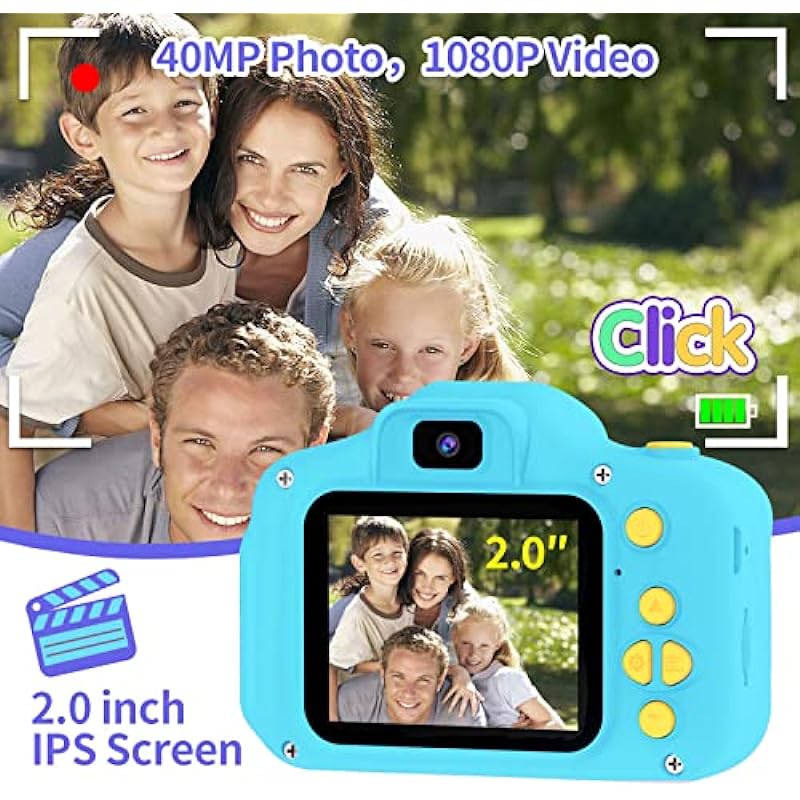 Kids Camera for Boys Girls – 2 Inch IPS Children Camera for Kids 1080P Video Camcorder Toddler Camera Birthday Gifts for 3 4 5 6 7 8 9 Year Old Girls Boys with SD Card (Blue)