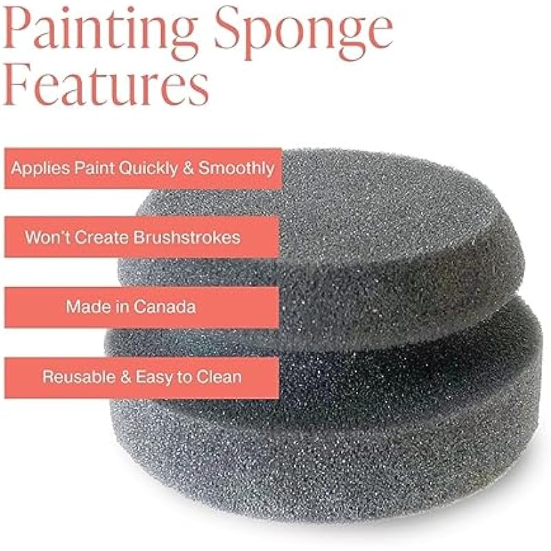 Chalk Style Painting Sponges – Set of 3-4” Round Reusable Handheld Sponge for Smooth Furniture Paint & Top Coat Application with No Brush Strokes – Washable Multi-Use Paint Applicator