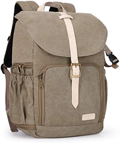 BAGSMART Camera Backpack, Water Resistant DSLR Camera Bag Canvas Bag Fit up to 15″ Laptop with Rain Cover, Tripod Holder