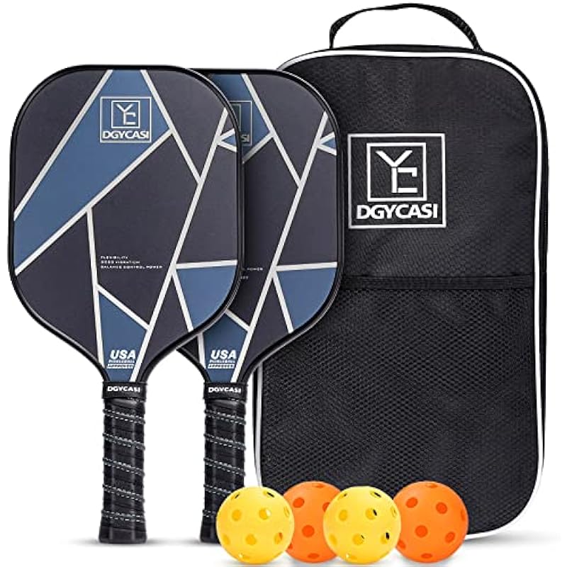 YC DGYCASI Graphite Pickleball Paddles Set of 2, 2024 USAPA Approved, Carbon Fiber Surface (CHS), Polypropylene Honeycomb Core, Anti-Slip Sweat-Absorbing Grip, 4 Pickleball, Portable Carry Bag