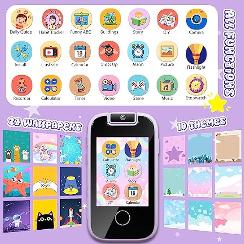 Kids Smart Phone for Girls Boys, Toys for 4 5 6 7 8 9 10 Year Old Boys Touchscreen MP3 Music Player with Camera Habit Tracker Games Learning Toy Christmas Birthday Gifts for Girls Boys Toddler