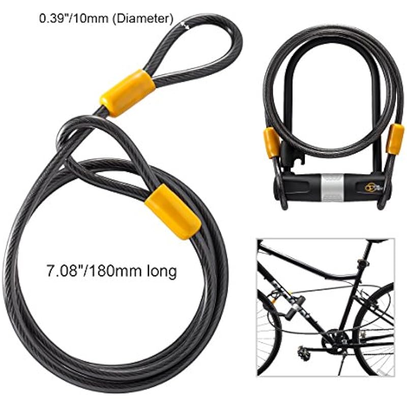 Bike U Lock with Cable – Via Velo Heavy Duty Bicycle U-Lock,14mm Shackle and 10mm x1.8m Cable with Mounting Bracket for Road, Mountain, Electric & Folding Bike