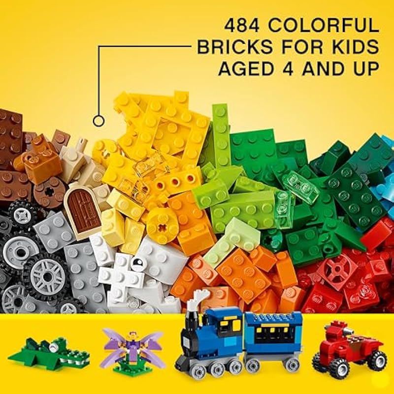 LEGO Classic Medium Creative Brick Box 10696 Building Toy Set with Storage, Includes Train, Car, and a Tiger Figure, and Playset for Boys and Girls, Sensory Toy for Kids Ages 4 and up