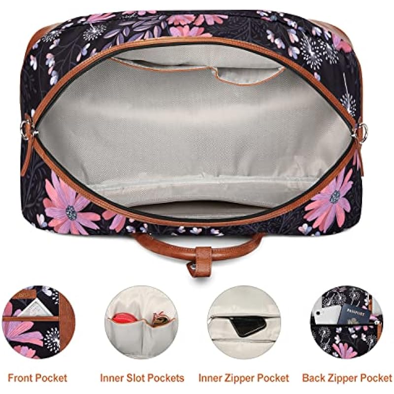 Weekender Bag Large Overnight Bag for Women Canvas Travel Duffel Bag Carry On Tote with Shoe Compartment 21″ for Women & Men 3Pcs Set