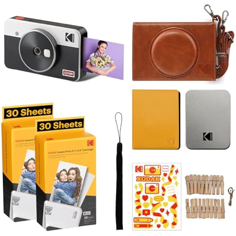 KODAK Mini Shot 2 Retro 4PASS 2-in-1 Instant Camera and Photo Printer (2.1×3.4 inches) + 68 Sheets Gift Bundle, White