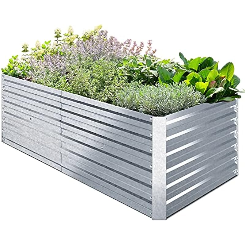 6 x 3 x 1.9 FT Metal Raised Garden Beds for Vegetables, Ohuhu Heightened Extra-Large Reinforced Galvanized Steel Raised Boxes, Heavy Duty Planter Box Bed, Gardening Gift