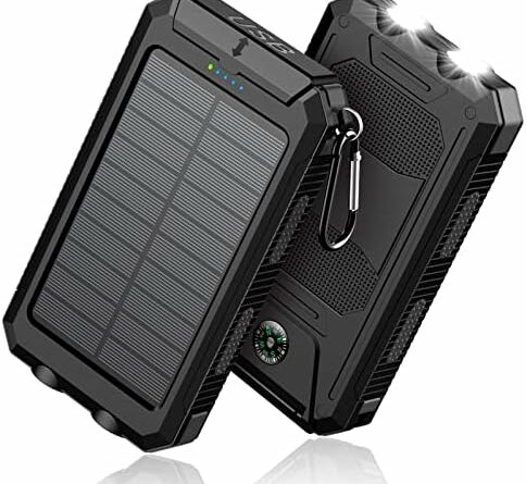 Solar-Charger-Power-Bank - 36800mAh Portable Charger,QC3.0 Fast Charger Dual USB Port Built-in Led Flashlight and Compass for All Cell Phone and Electronic Devices (Black)