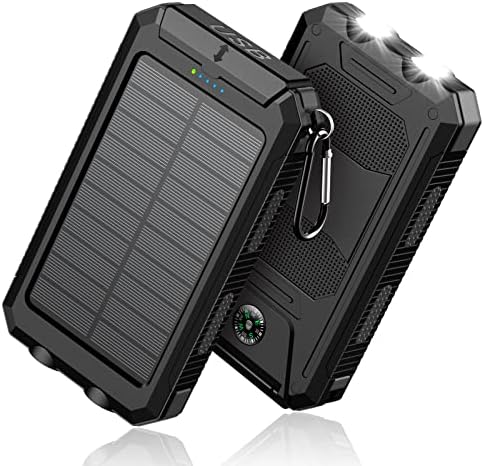 Solar-Charger-Power-Bank – 36800mAh Portable Charger,QC3.0 Fast Charger Dual USB Port Built-in Led Flashlight and Compass for All Cell Phone and Electronic Devices (Black)