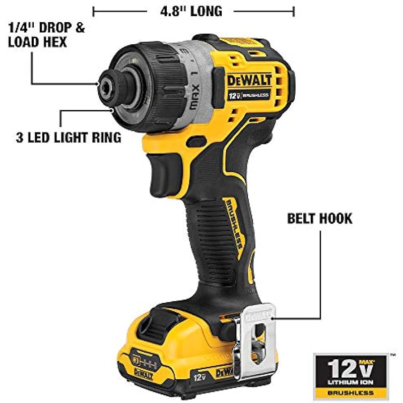 DEWALT 12V MAX XTREME Compact Brushless Screwdriver kit 1/4 in. 15 clutch settings (DCF601F2)