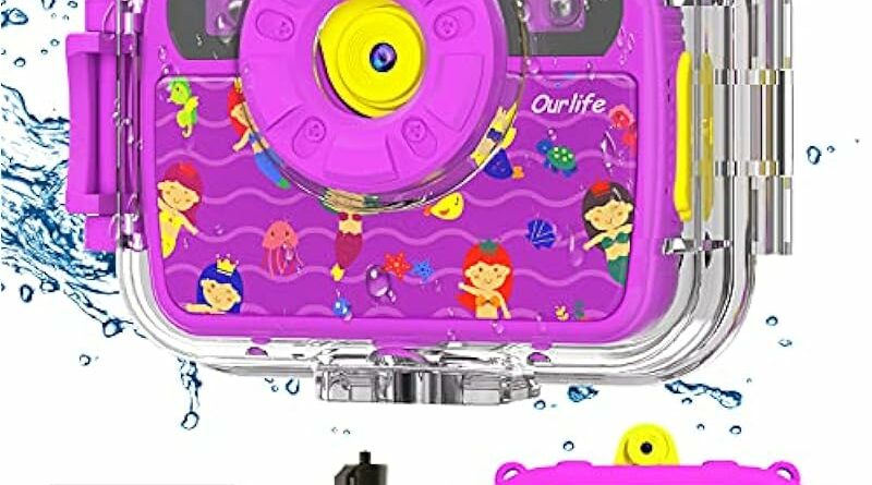 Ourlife Kids Waterproof Camera Gifts for Girls, 1080P HD Digital Video Camera with 2.4'' IPS Screen, Fill Lights, Children Selfie Underwater Camera Toy for Girls 6-15 with TF Card, Silicone Handle