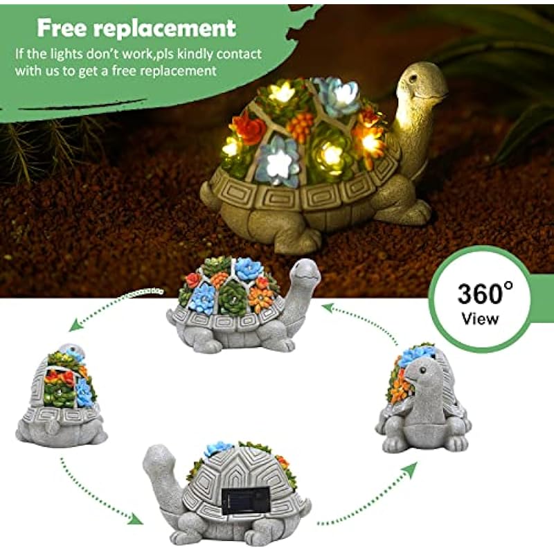 Nacome Solar Garden Outdoor Statues Turtle with Succulent 7 LED Lights – Lawn Decor Patio, Balcony, Yard Ornament – Birthday for Women/Mom/Grandma