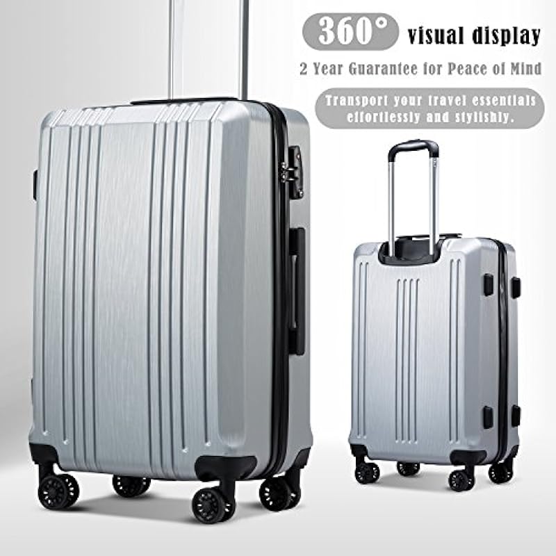 Coolife Luggage Expandable Suitcase PC+ABS with TSA Lock Spinner 20in24in28in (Sliver, S(20in)_Carry on)