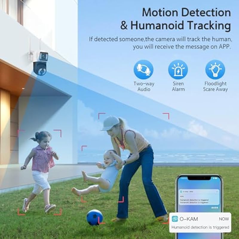 5MP Outdoor Security Camera Dual Lens, 2.4G/5G WiFi Cameras 360°PTZ Camera Surveillance Exterieur for Home Security with Siren/Dual Screen/Humanoid Tracking/Color Night Vision/2-Way Audio/Spotlight