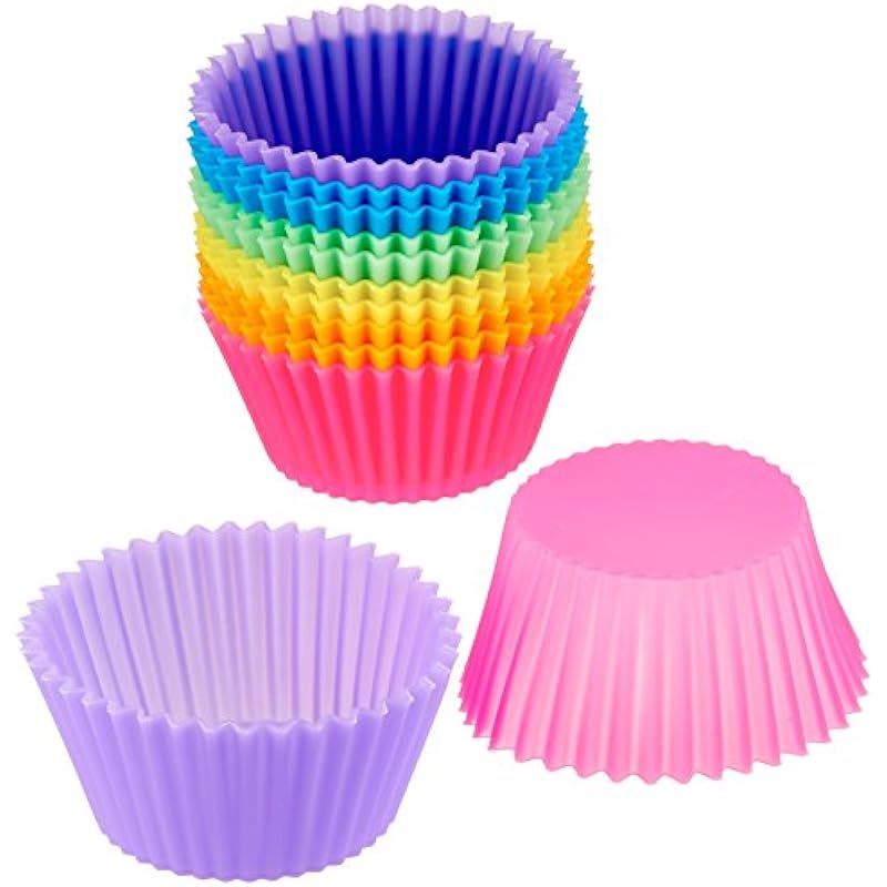 Amazon Basics Reusable Silicone Baking Cups, Muffin Liners-Pack of 12, Multicolor