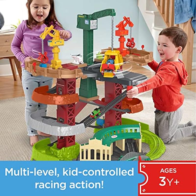 Fisher-Price Thomas & Friends Trains & Cranes Super Tower, motorized train and track set for preschool kids ages 3 years and up