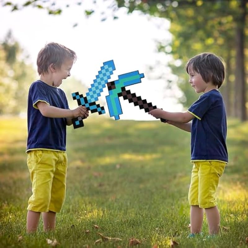 Vifcotlyp Pickaxe and Sword Toys, Sword and Pickaxe Combo Game Role-Play Accessory Sword Pick Foam Weapon Action Figure Accessory for Video Game Fans Kids (Blue)