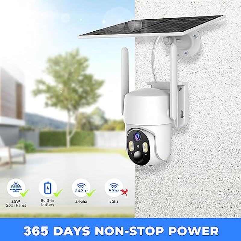 Solar Security Cameras Wireless Outdoor, WiFi Cameras for Home Security Outside, 360 Surveillance Camera with Solar Panel Battery, Color Night Vision, 2-Way Talk, PIR Motion Detection, Cloud Storage